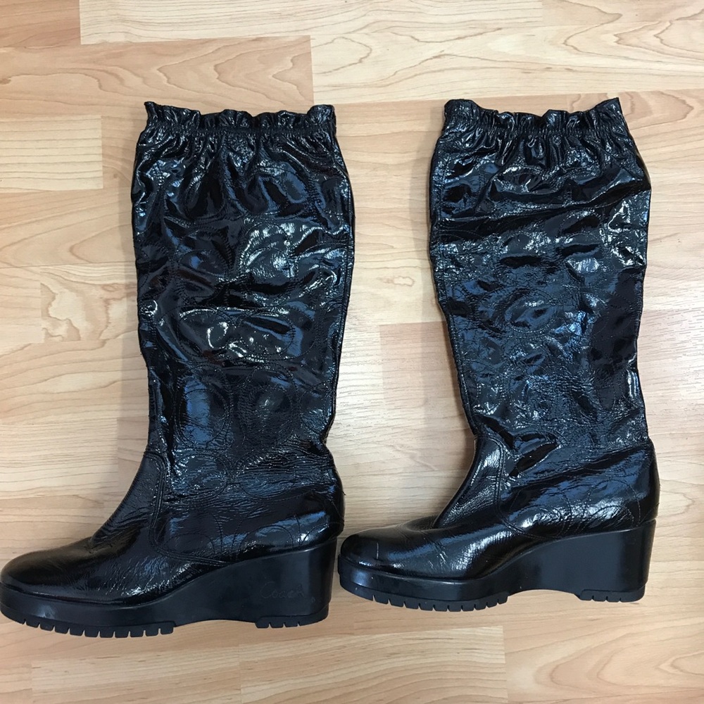 COACH Patent Leather Wedge Boots size 8.5